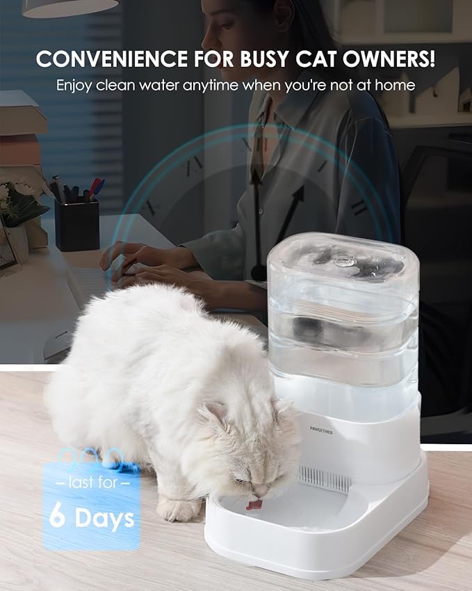 PAWGETHER® Gravity Cat Water Dispenser with 6 Pcs Filters Pet Waterer for Cats and Small to Medium Sized Dogs 1 Gallon/3.5L