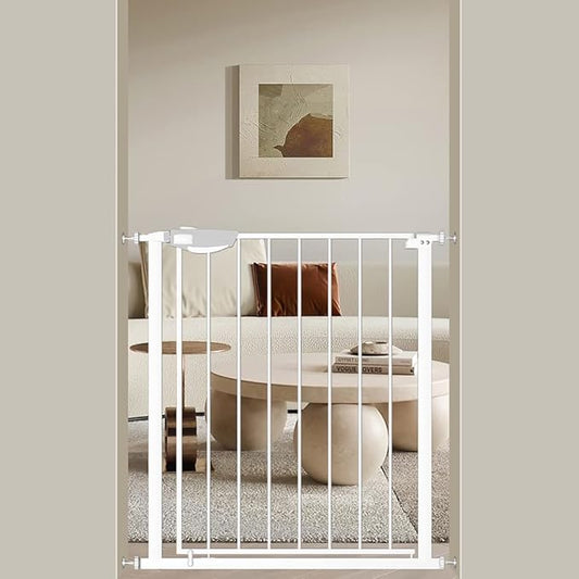 WAOWAO Triple Lock Baby Gate Extra Wide 31.1-35.04" Pressure Mounted Walk Through Swing Auto Close Safety White Metal Dog Pet Puppy for Stairs,Doorways,Kitchen