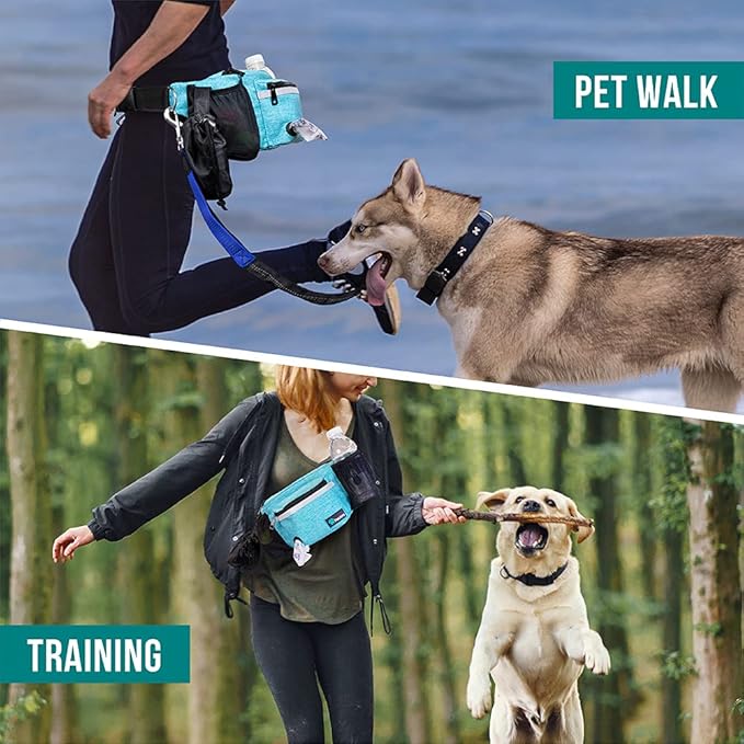 PetAmi Dog Fanny Pack, Treat Pouch for Dog Walking, Training, Built in Poop Bag Dispenser, Water Bottle Holder, Collapsible Bowl, Pet Treat Waist Belt for Hiking, Running, Kibbles (Turquoise)