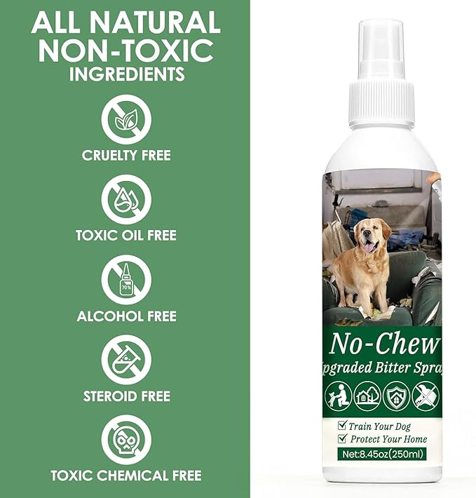 250ml No Chew for Dogs, Bitter Apple Spray for Dogs Stop Chewing Licking of Furniture, Shoes, Bandages, Dog Training & Behavior Aids Spray, Indoor & Outdoor Use