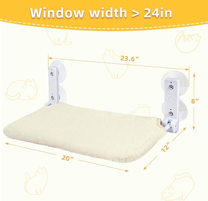 Cat Window Perch, Foldable Cat Window Hammock Sunbathing and Climbing Cats Hammock for Window Bed Bearing 40 Pounds Window Perch for Cats Inside 2-in-1 Reversible Cover (Beige)