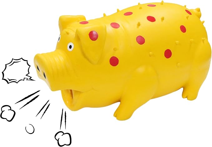 Squeaky Pig Dog Toy That Oinks, Latex Pig 8 Inch Grunting Dog Toys, Durable Dog Chewing Toys for Small Medium Large Dogs(1 Pack, Yellow)