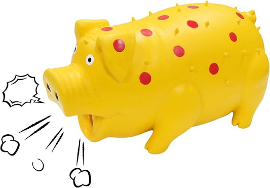Squeaky Pig Dog Toy That Oinks, Latex Pig 8 Inch Grunting Dog Toys, Durable Dog Chewing Toys for Small Medium Large Dogs(1 Pack, Yellow)
