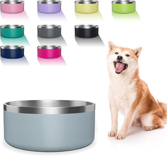 Dog Bowl, Stainless Steel Dog Food and Water Bowl with Non Slip Quiet Bottom, Easy to Clean, Dishwasher Safe, 64oz, Light Grey