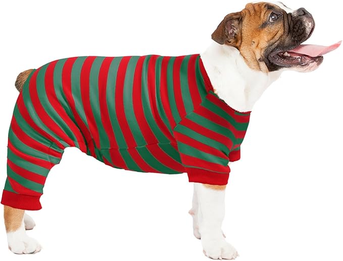 Dog Pajamas Cotton Striped Pet Jumpsuit, Breathable Comfy Pjs for Puppy and Cat, Dog Christmas Pajamas Shirts for Small Large Dogs Onesie Boys and Girls