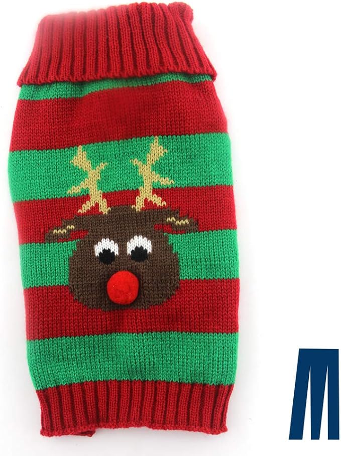 Mikayoo Dog Christmas Sweater - Cat Holiday Sweaters, Legless Design Keep Warm and Move Freely, Holiday Festive Sweater for Small Dogs or Cats (Red Deer M)
