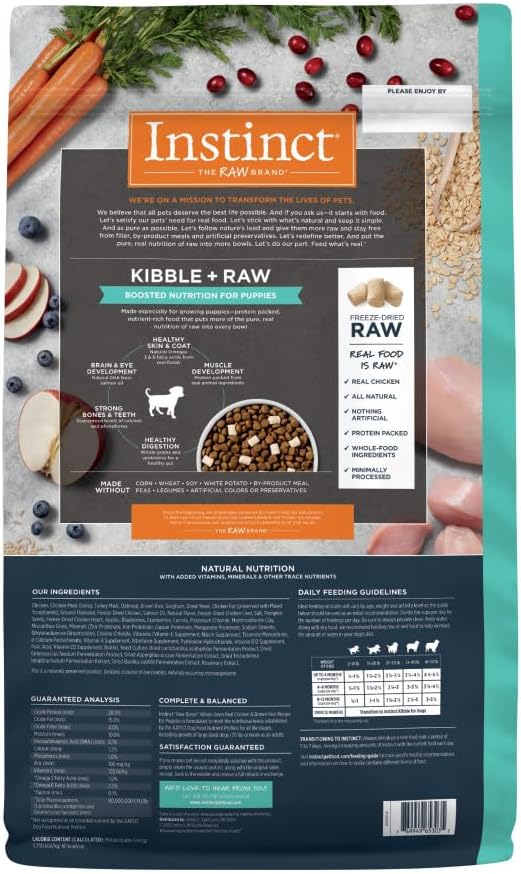 Instinct Raw Boost Puppy, Natural Dry Dog Food with Freeze Dried Pieces, High Protein, Whole Grain Recipe - Real Chicken & Brown Rice, 20 lb. Bag