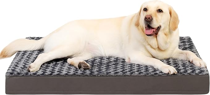 MIHIKK Dog Bed for Large Dogs, Orthopedic Pet Bed with Removable Washable Cover, Egg Crate Foam Dog Mattress Nonskid Bottom, Comfy Anti-Anxiety Puppy Mat, 36x27 inch, Dark Grey-Rose Pattern