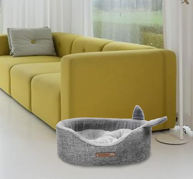 Oval Pet Beds for Cats and Small Dogs, Snuggery Bolster Pet Bed, Ultra Soft Short Plush, Washable High Resilience PP Cotton, and More (Medium, Gray)
