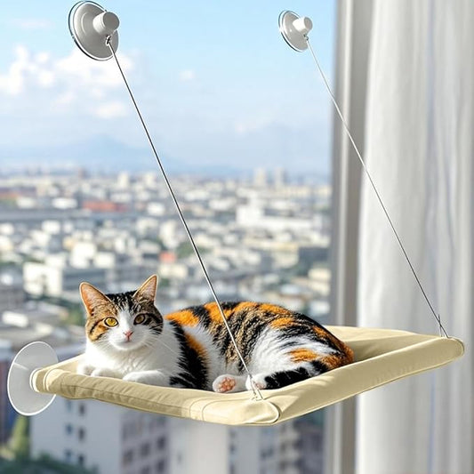 Cats Window Perch, Window cat Bed,Hammock, House, Equipped with Two Powerful Suction Cups, The Load-Bearing Capacity is Stronger, and The cat can Rest Assured to bask in The Sun(Khaki)