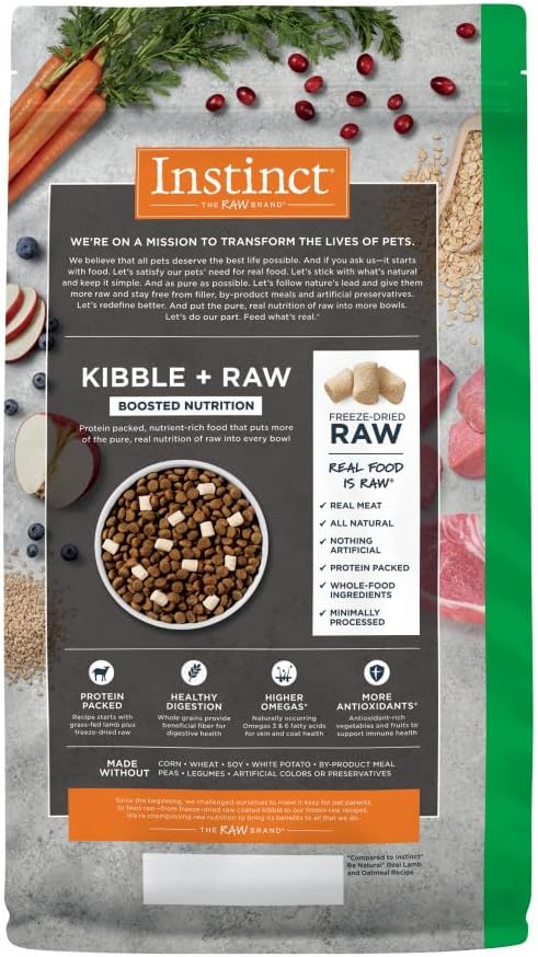 Instinct Raw Boost, Natural Dry Dog Food with Freeze Dried Pieces, High Protein, Whole Grain Recipe - Real Lamb & Oatmeal, 3.5 lb. Bag