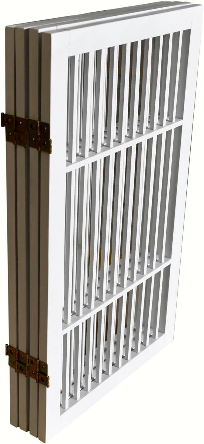Pet Dog Gate Strong and Durable Freestanding Folding Acacia Hardwood Portable Wooden Fence Indoors or Outdoors by Urnporium (White Pet Gate, 4 Panel 30" Tall)