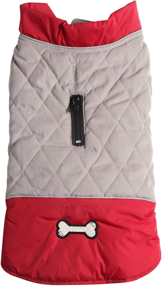 Reversible Dog Coats for Small Dogs Waterproof Warm Puppy Jacket for Cold Winter,Red and Grey S