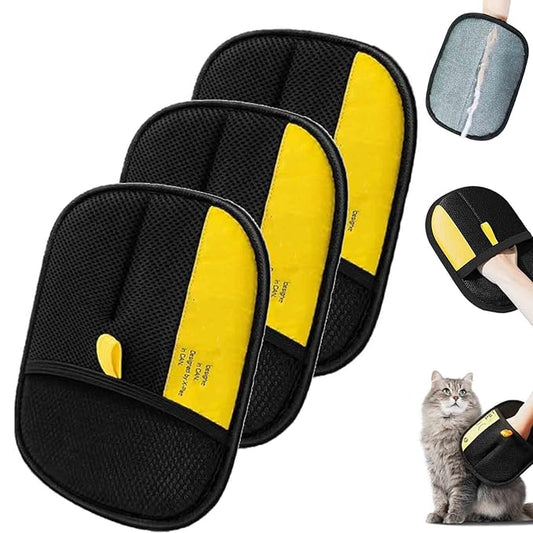 Electrostatic Pet Hair Removal Gloves, Static Removal Gloves for Pet Hair, Double-Sided Reusable Cat & Dog Electrostatic Gloves for Couch, Clothing, Carpet, Car Seat (Yellow, 3PCS)