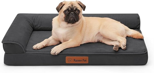 Orthopedic Dog Bed Medium Size Dog, Inch Memory Foam Pet Bed for Small and Medium Dogs, Removable and Washable Microsuede Cover, TPU Waterproof Liner, Nonskid Bottom, 30x20x6 Inches, Dark Grey