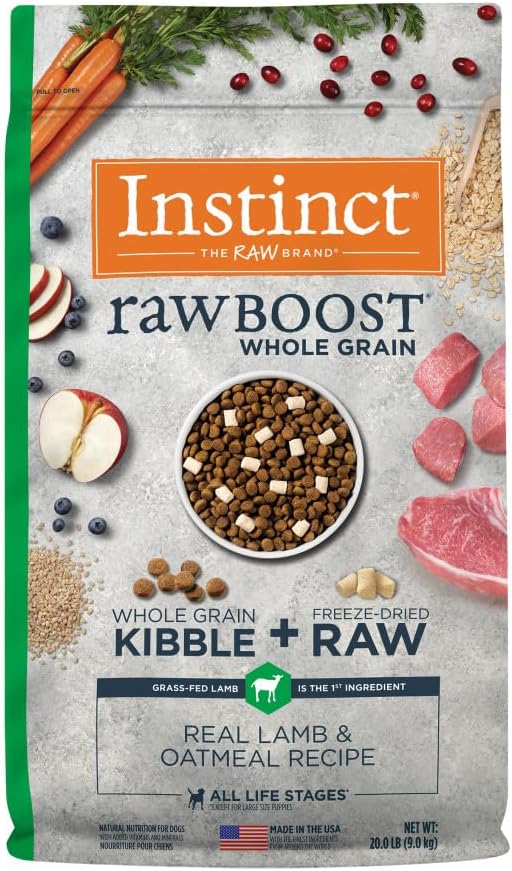 Instinct Raw Boost, Natural Dry Dog Food with Freeze Dried Pieces, High Protein, Whole Grain Recipe - Real Lamb & Oatmeal, 20 lb. Bag