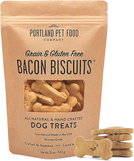 Portland Pet Food Company Bacon Dog Treats Healthy Biscuits for Large Medium & Small Dogs - Grain-Free, Human-Grade, All Natural Dog Cookies, Snacks & Training Treats - Made in The USA - 5 oz
