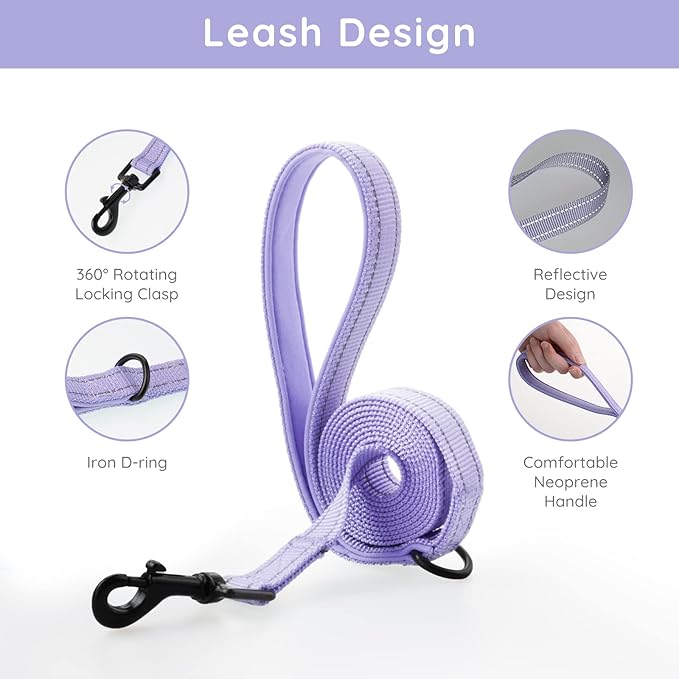 BELLA & PAL Small Dog Harness, Lavender, L, Animal Harness with Leash Set, No Pull, Step in, Reflective, Mesh, for Extra Small Dogs