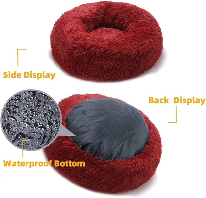 Small Cat Beds for Indoor Cats - Cat Bed Washable 16 inches, Dog Beds for Small Dogs, Anti Anxiety Round Fluffy Plush Faux Fur Pet Bed, Thick Bottom