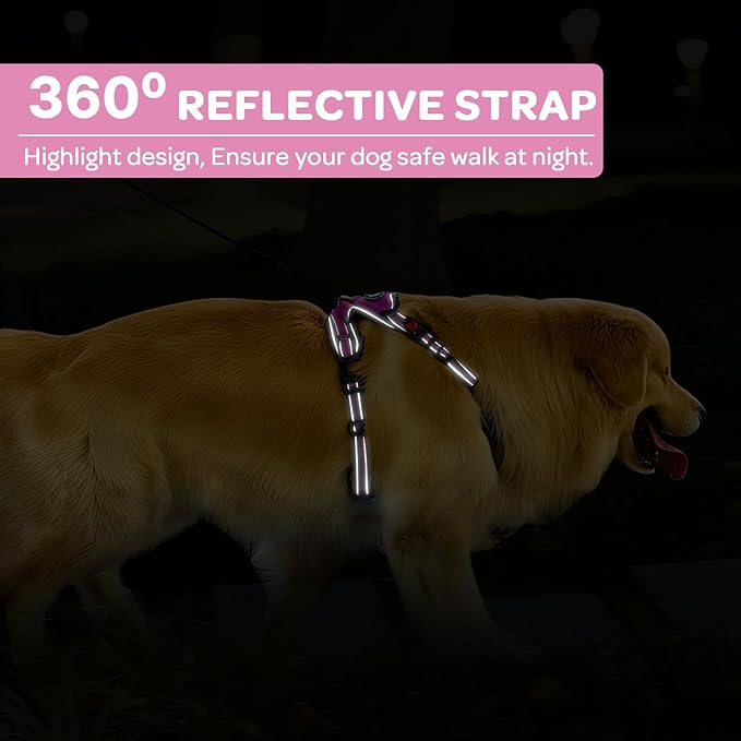 FURRYFECTION Dog Harness | No Pull Dog Harness | Reflective Oxford | Padded Handle | 4 Adjustable Straps | 2 Leash Clips | No Choke Pet Vest Harness for Small Medium Large Dogs | Pink | S