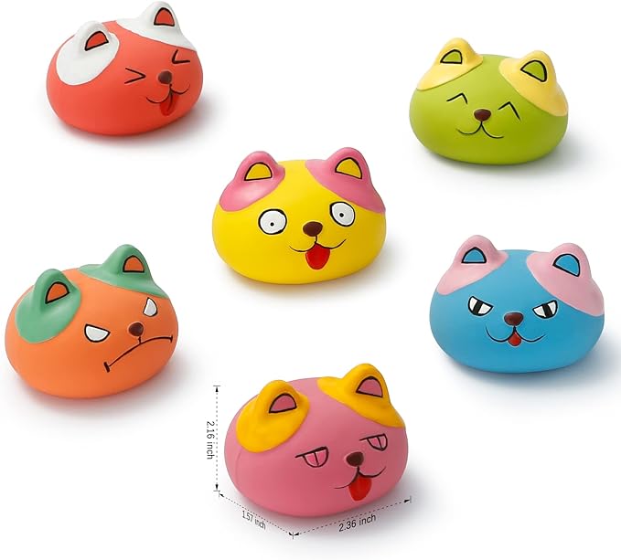 Squeaky Dog Toys Funny Animal Dog Balls for Puppy Mini Small Pet Dogs 6 Pcs/Set (Cat)