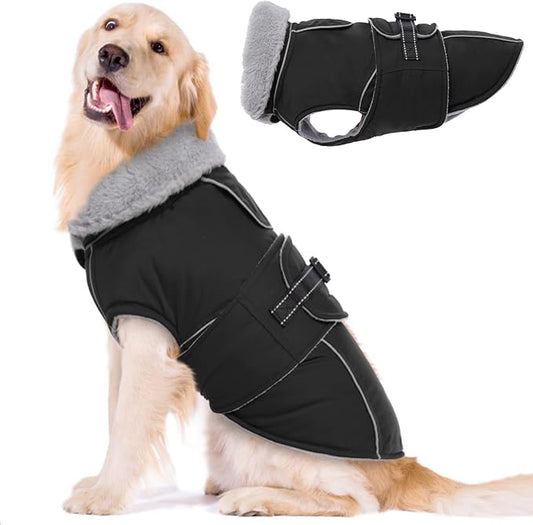 Lelepet Warm Dog Coat Reflective Dog Fleece Vest Waterproof Jacket Windproof Winter Cold Weather Coats with Adjustable Buckle Jackets for Extra Large Dogs, Black, XXXL