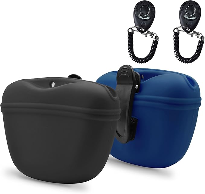 AUDWUD - Silicone Dog Treat Pouch - Clip on Portable Training Container - Convenient Magnetic Buckle Closing and Waist Clip - No BPA