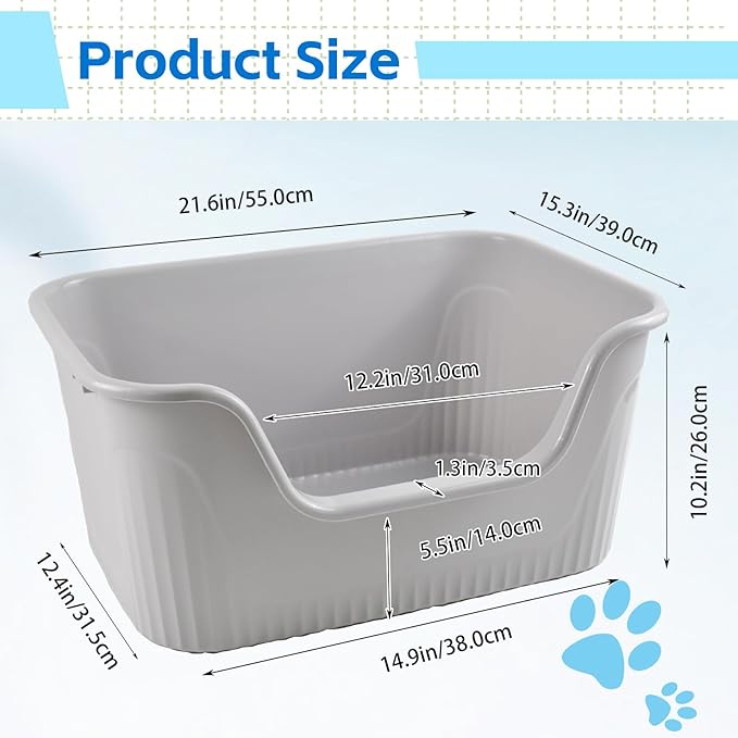 Large Cat Litter Box Low Entry for Indoor Cats,High Sides Open Top Cat Litter Pan Anti-Splashing High Wall Easy Clean Cat Litter Tray for Kittens,Big or Senior Cats(Gray)
