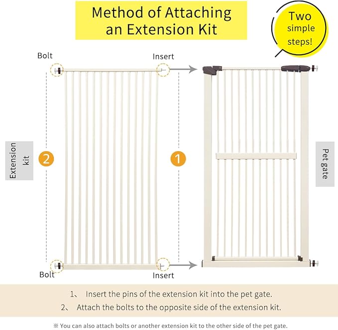 Lumizone Extra Tall Cat Gate Extension Kit 61.02" High Pressure Mounted 29.17" Extra Wide 1.37" Gap No Drilling Tall Pet Gate for Dogs (Cream, 29.17"/74cm)