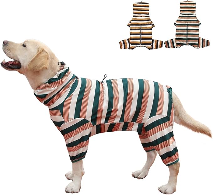 Dog Pajamas for Large Dogs,Extra Large Stretch, Suitable for Adult, Medium-Sized Dogs, Large Pet Jumpsuit Four-Legged Dog Clothes, Pet Clothing. (Yellow-Green Bar, 2XL)