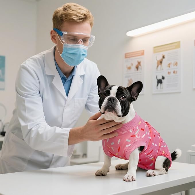 Kuoser Dog Surgery Suit, Comfy Dog Recovery Suit Female Doggie Onesie for Surgery, Post Op Protective Onesie, Soft E-Collar Alternative for Cats & Puppies, PinkRibbon XS