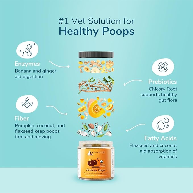 kin+kind Organic Fiber for Dogs&Cats - Pumpkin Boost for Healthy Poops - Digestive Health - Flax Seed, Ginger, Turmeric and Coconut - Made in USA - 4 oz (Medium)