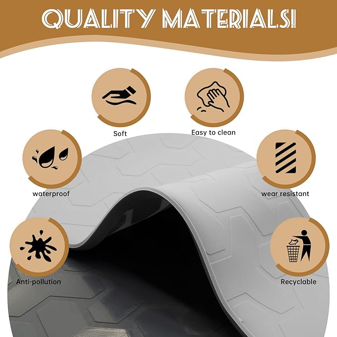 Cat Litter Mat for Litter Boxes - BPA-Free, Fits Most Sizes, Effective Litter Trapping, Easy to Clean, Waterproof, Non-Slip, 34" X 22", Gray