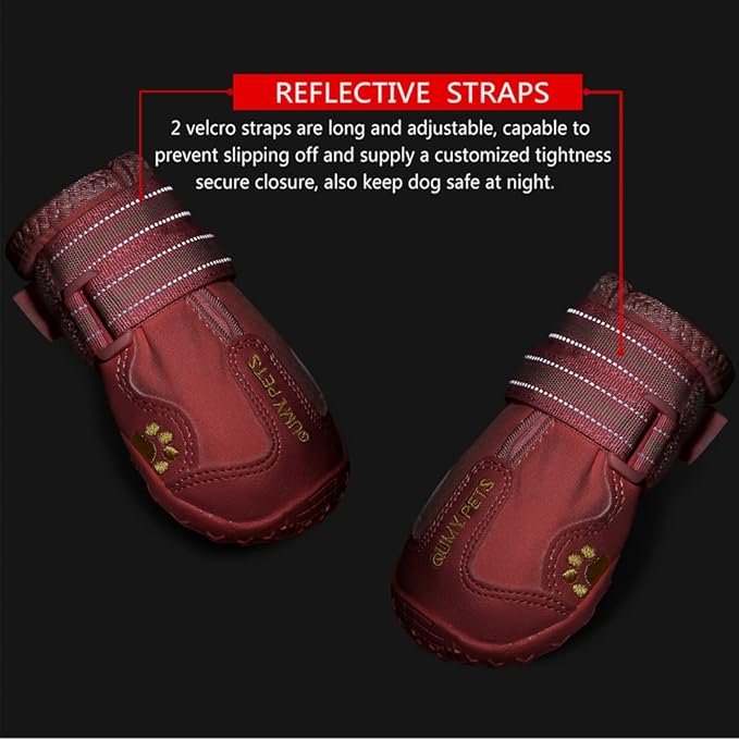 QUMY Dog Shoes for Large Dogs, Medium Dog Boots & Paw Protectors for Winter Snowy Day, Summer Hot Pavement, Waterproof in Rainy Weather, Outdoor Walking, Indoor Hardfloors Anti Slip Sole Pink 4