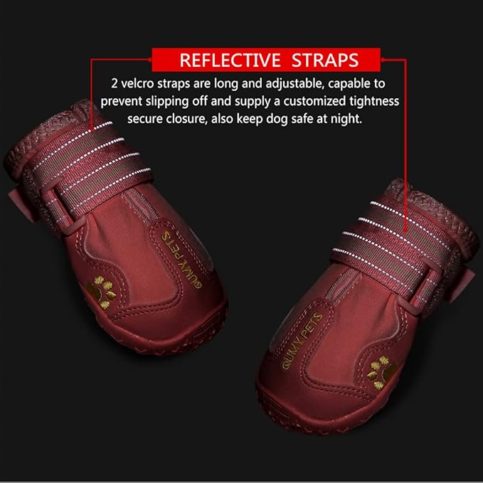 QUMY Dog Shoes for Large Dogs, Medium Dog Boots & Paw Protectors for Winter Snowy Day, Summer Hot Pavement, Waterproof in Rainy Weather, Outdoor Walking, Indoor Hardfloors Anti Slip Sole Pink 8