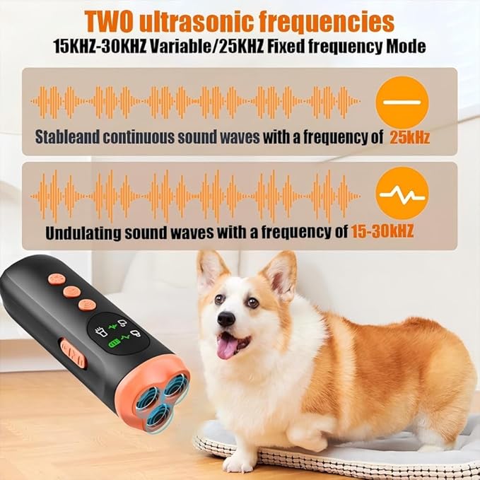 Dog Bark Deterrent Device Rechargeable Anti-Barking Device Ultrasonic Dog Barking Training Control Device Safe Effective Bark Control with LED Flashlight for Dogs Indoor Outdoor