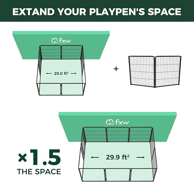 FXW Acrylic & Metal Unleashed Indoor Dog Playpen - Stress-Free and Safe Play, Heavy Duty 32 Inch 2 Wire Panels Dog Pen for Small and Medium Dogs, Black│Patented