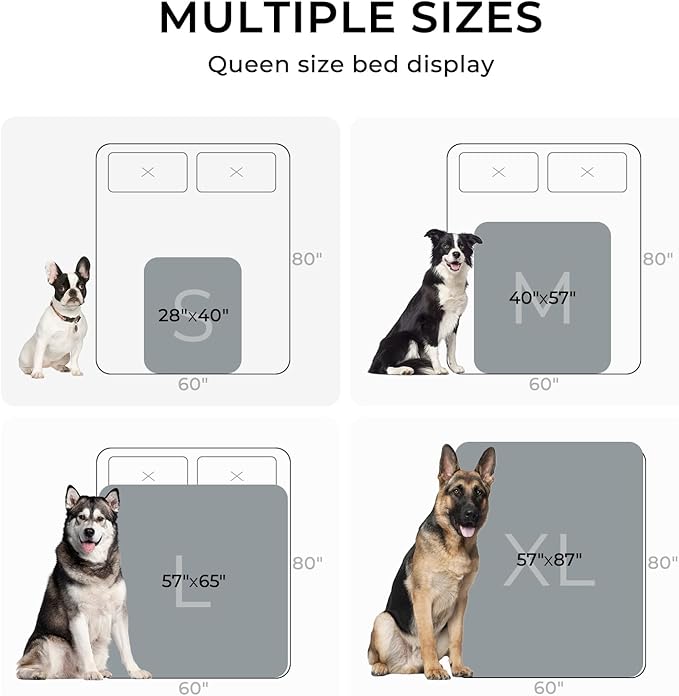 Waterproof Pet Blanket, Liquid Pee Proof Dog Blanket for Sofa Bed Couch, Reversible Sherpa Fleece Furniture Protector Cover for Small Medium Large Dogs Cats, Light Grey Queen Size（90" x 82"）