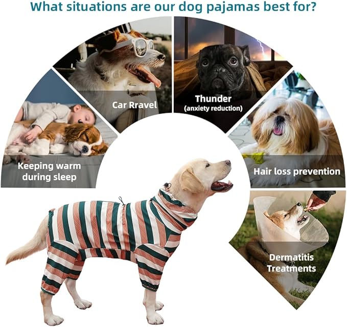 Dog Pajamas for Large Dogs,Extra Large Stretch, Suitable for Adult, Medium-Sized Dogs, Large Pet Jumpsuit Four-Legged Dog Clothes, Pet Clothing. (Yellow-Green Bar, 3XL)