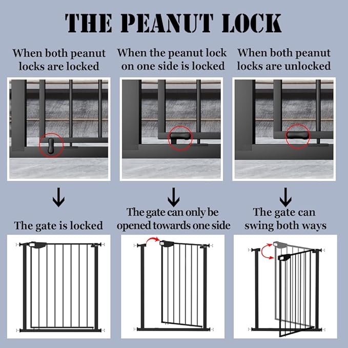 DEARBB Triple Lock Baby Gate for Stairs Doorways and House 31" to 86" Extra Wide Pressure Mounted Easy Walk Through Auto Close Safety Pet Gate Black 76.77-86.22"
