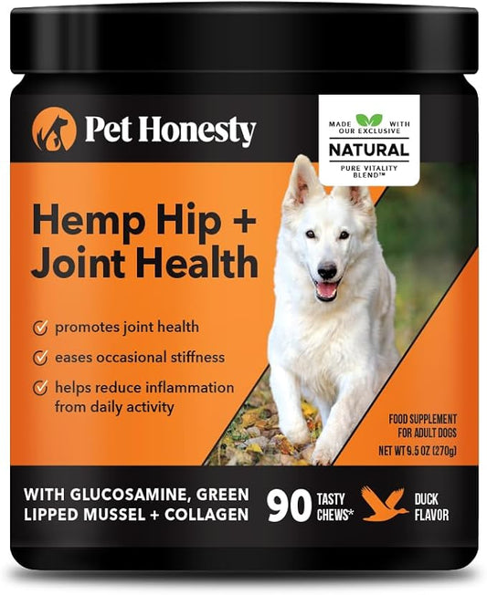 Hemp Hip & Joint Supplement for Dogs - Hemp Oil & Powder - Glucosamine Chondroitin for Dogs, Turmeric, MSM, Green-Lipped Mussel, Supports Mobility, May Reduce Discomfort (Duck)