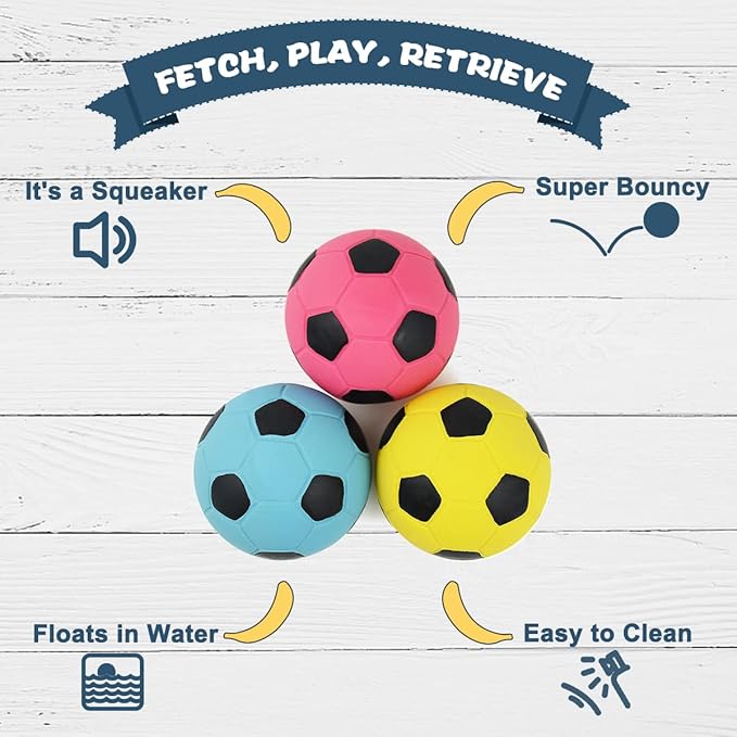 Squeaky Dog Ball, Soft Latex Rubber Squeaky Dog Toys for Small Dogs Puppies, Cute Bounce Squeak Toys Play Fetch Soccer Ball