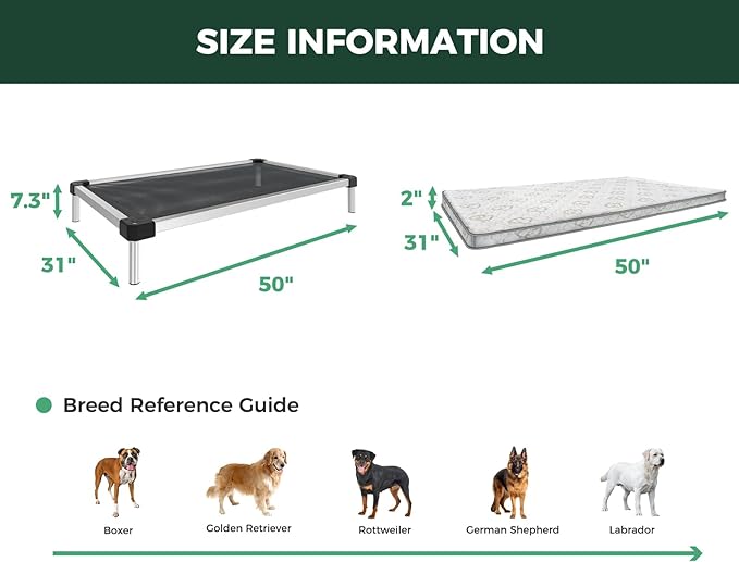 FXW TitanNest Chew-Proof Elevated Dog Bed, Raised Cot for Indoor/Outdoor/Camping Use, Durable & Waterproof Cooling Pet Bed with Exclusive Cover for Large Dogs, 50.0" L x 31.0" W x 7.3" H, Black