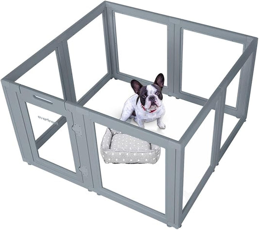 Clear Dog Play Pen - Easy Assemble Durable Plastic Acrylic Dog Playpen - Dog Playpen Indoor, Puppy Playpen, Cat Playpen, Small Animal Playpen, Dog Play Pen Indoors (Grey, 30.3" H, 8PCS)