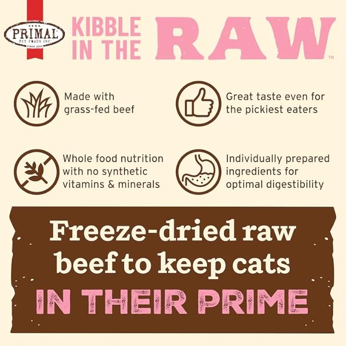 Primal Kibble in The Raw, Freeze Dried Cat Food, Beef, Scoop & Serve, Made with Raw Protein, Whole Ingredient Nutrition, Crafted in The USA, Dry Cat Food, 64 Ounce (4 lb) Bag