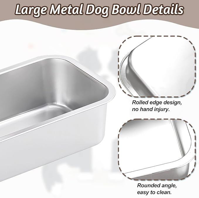 Fhiny 3 PCS Stainless Steel Dog Bowl, 1.2 Gallon Capacity Metal Dog Food & Water Bowls for Medium, Large, X-Large Dogs Indoor & Outdoor Universal Dog Bowl Dishwasher Safe