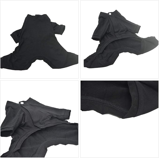 Lovelonglong Four Feet Dog Lightweight Pajamas, Pure Cotton Dog Jumpsuits 4 Legs Dog Onesies T-Shirt Stylish PJS Puppy Costume for Large Medium Small Dogs Black S