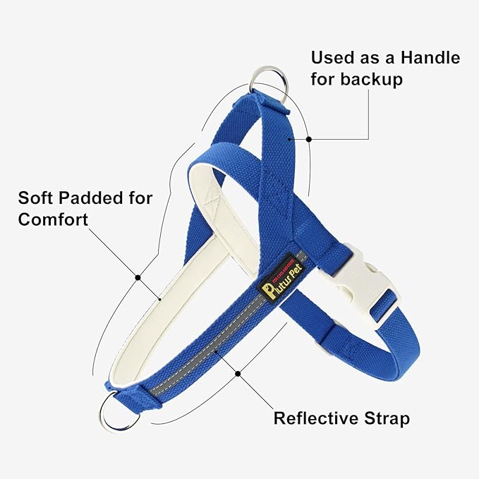Plutus Pet Cotton Dog Harness and Leash Set, Reflective and Soft Padded, Quick Fit Vest Harness, for Small, Medium and Large Dogs, Royal Blue, M