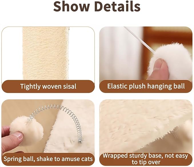 Marchul Cat Scratching Post with Wide-Base, Heavy Duty Thick, Sisal Cat Scratcher Posts 26.7 Inches with Hanging Ball for Kittens Medium Cats and Multiple Cats Households