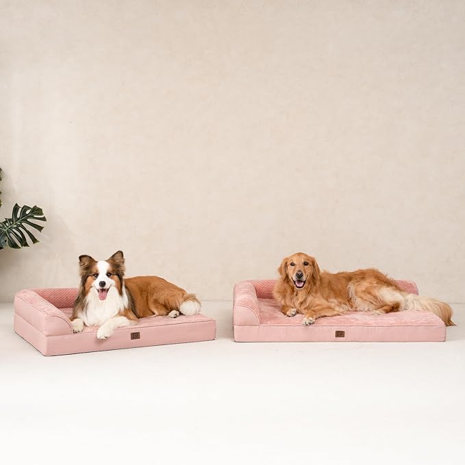 EHEYCIGA Memory Foam Dog Bed Large Sized Dogs, Waterproof Dog Bed Orthopedic with Washable Removable Cover, Non-Slip Pet Bed Couch, 36x27x6 Inches, Pink